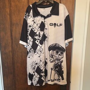 Edgy Skull Graphic Polo Shirt - Black and White